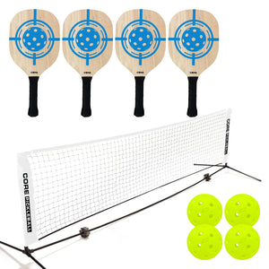 Half Court Size Pickleball Net by CORE Pickleball - Includes 10ft Net, (4) Paddles, and (4) USA Pickleball Approved Pickleballs - CORE Pickleball