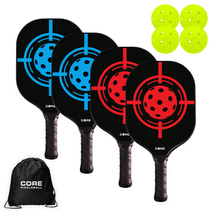 Pickleball Paddle Set of 4 | Convenient Carry Bag and 4 Outdoor Pickleballs - CORE Pickleball