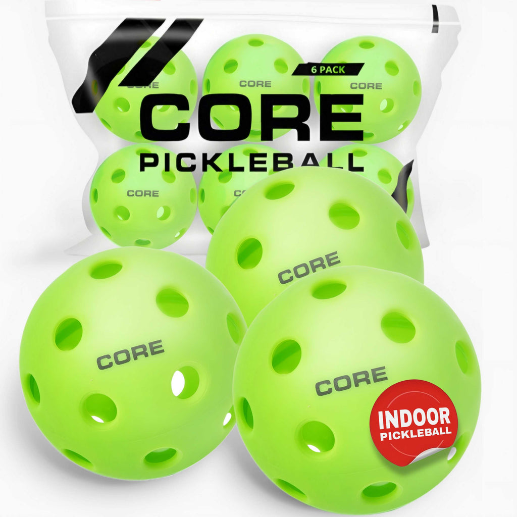 CORE Indoor Neon Green 26 Hole Pickleballs - 6 Pack